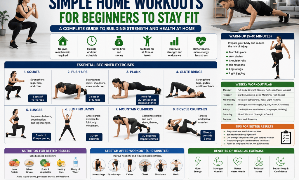 Simple Home Workouts for Beginners to Stay Fit: A Complete Guide to Building Strength and Health at Home